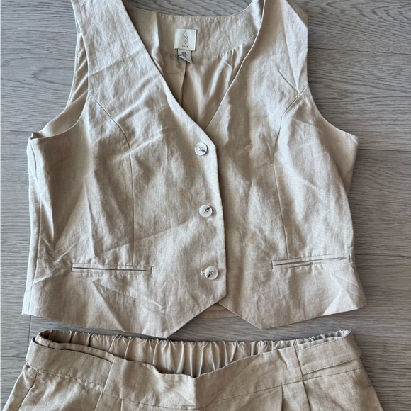 Joie Linen Blend 2 Piece Set Vest And Wide Leg Pants Sand Beige Coastal Size M - Picture 3 of 6